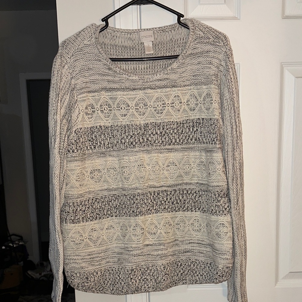 Chico's Textured Gray and Cream Sweater